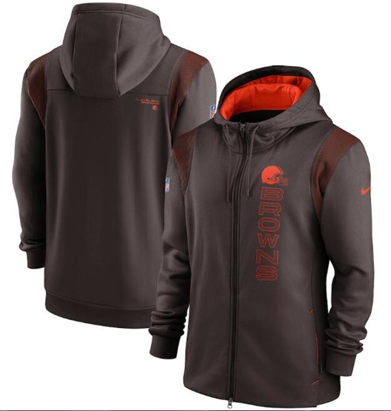 Men's Cleveland Browns 2021 Brown Sideline Team Performance Full-Zip Hoodie